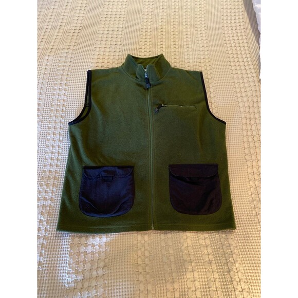 USA Olympic Men’s Vest Sz Large 42/44 Hunter Green Fleece  Black Trim Pockets - Picture 3 of 12